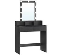 VASAGLE Toeletta, Luce LED Regolabile, con Specchio, 2 Cassetti | Tavolo da Trucco, Postazione Trucco, 3 Scomparti, Moderno, Nero Inchiostro, KAILYN Collezione RDT114T16