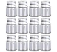 VASANA 12 bottigliette vuote in vetro trasparente da 5 ml con coperchio a vite in alluminio, piccole fiale, mini barattoli, campione, messaggio, bomboniere, decorazioni fai da te, contenitori per