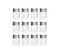 VASANA 12 bottigliette vuote in vetro trasparente da 5 ml con coperchio a vite in alluminio, piccole fiale, mini barattoli, campione, messaggio, bomboniere, decorazioni fai da te, contenitori per