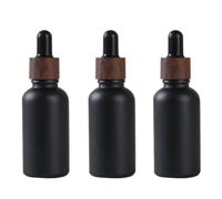 VASANA 3 flaconi da 50 ml, in vetro nero opaco, con tappo in plastica con venature del legno, vuoti, ricaricabili, a prova di perdite, bottiglie da viaggio per cosmetici fai da te, profumi, oli per