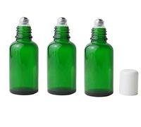 VASANA 3 flaconi vuoti da 50 ml, ricaricabili, in vetro verde, per oli essenziali, cosmetici, campioni, con sfera in metallo e tappo bianco, per oli essenziali e profumi