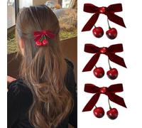 VASANA 6PCS Cherry Arco Capelli Fermaglio Di Velluto Rosso Arco Forcina Chirmas Carino Alligator Clip Artificiale Barrette Dei Capelli Delle Donne Ragazze Adolescenti Accessori