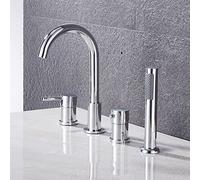 Vasca Bordo 4 Fori Miscelatore Doccia Caldo e Freddo Rubinetteria Bagno Bifunzionali con Doccetta Cromo - Elegante e Funzionale per Vasca da Bagno
