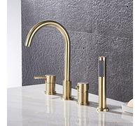 Vasca Bordo Vasca 4 Fori Miscelatore Doccia Caldo e Freddo Rubinetteria Bagno con Doccetta Rubinetti per Vasca Bifunzionale Miscelatore Bordo Vasca da Bagno,Oro Spazzolato