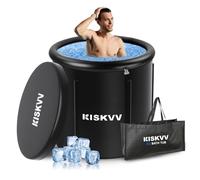 Vasca da Bagno di Ghiaccio per Atleti, Pejevir 85 x 75cm 378L Vasca da Bagno Pieghevole Gonfiabile, Vasca Crioterapia Mobile con Coperchio per Esterni Giardino o Doccia Spa, Nero