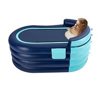 Vasca da bagno gonfiabile con pompa ad aria, per adulti, pieghevole, in PVC, rettangolare, calda, per campeggio, viaggi, spa, 84 x 140 x 74 cm (blu)