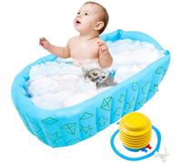Vasca da bagno gonfiabile, pieghevole con pompa ad aria, 90 x 55 x 30 cm, con pilastri antiscivolo, gonfiabile, per neonati (blu)