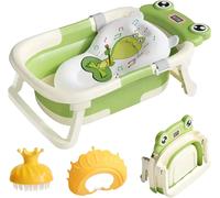 Vasca da bagno per bambini con cuscino da bagno Vasca da bagno pieghevole con termometro Cuffia per doccia Spazzola per doccia per neonati e bambini piccoli 0-36 mesi Type 1 Green