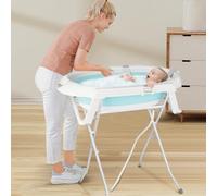 Vasca da bagno per bambini con supporto 84 cm, vasca da bagno pieghevole su piedistallo, sicura e confortevole, bacinella pieghevole Bebe con cuscino da bagno, per neonati e bambini (verde con