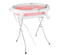 Vasca da bagno per bambini con supporto 84 cm, vasca pieghevole su piedistallo, sicura e confortevole, bacino pieghevole Bebe con cuscino da bagno, per neonati e bambini (rosa con supporto, 66 x 61 x