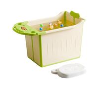 Vasca da bagno per bambini, facile da riporre, supporto ergonomico compatto, senza materiali, termometro integrato, cuscino morbido, vasca da bagno da viaggio per casa, dormitorio, bagno, vacanze, 38