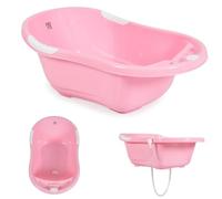 Vasca da bagno per bambini Lilly salva-spazio con scarico dell'acqua, vani portaoggetti per accessori, colori:rosa