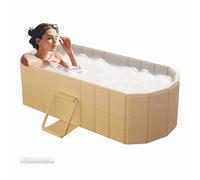 Vasca da bagno pieghevole, 150 x 55 x 50 cm, portatile, autoportante, semplice vasca da bagno con tubo di scarico e cuscino, extra grande, isolata per casa, esterni e famiglie, sauna doccia