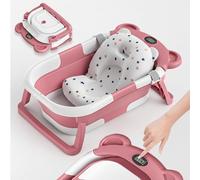 Vasca da bagno pieghevole con cuscino antiscivolo - navicella XXL con sedile per vasca da bagno e termometro - dalla nascita fino a 3 anni - Baby Bathtub - regalo di nascita per ragazze e ragazzi