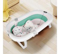 Vasca da bagno pieghevole con cuscino da bagno/vasca da bagno antiscivolo XXL con termometro per controllare la temperatura dell'acqua, dalla nascita ai 2 anni, con cuscino di supporto per vasca da