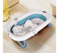 Vasca da bagno pieghevole con cuscino da bagno/vasca da bagno antiscivolo XXL con termometro per controllare la temperatura dell'acqua, dalla nascita ai 2 anni, con cuscino di supporto per vasca da