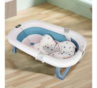Vasca da bagno pieghevole con cuscino da bagno/vasca da bagno antiscivolo XXL con termometro per controllare la temperatura dell'acqua, dalla nascita ai 2 anni, con cuscino di supporto per vasca da