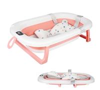 Vasca da bagno pieghevole con cuscino da bagno/vasca da bagno antiscivolo XXL con termometro per controllare la temperatura dell'acqua, dalla nascita ai 2 anni, con cuscino di supporto per vasca da