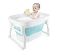 Vasca da bagno pieghevole con termometro digitale, vasca da bagno per bambini di grande capacità, materiale PP, portatile per la casa e i viaggi, comodo da usare, 80 x 50 x 23 cm (blu, stile B 01)