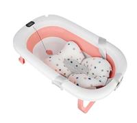 Vasca da bagno pieghevole grande per bambini con termometro per l'acqua, vasca da bagno pieghevole per bambini stabile con termometro e cuscino sedile da 0 a 6 anni-80 x 50 x 23-rosa
