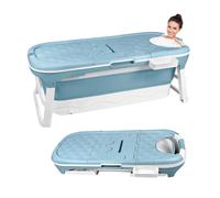 Vasca da Bagno Pieghevole per Adulti,Pratica Vasca da Bagno Mobile,Baignoire Pliable Adultes con Coperchio Rimovibile e Portasapone、Rulli Massaggianti,Pieghevole Bathtub,Bleu,148x62x53cm