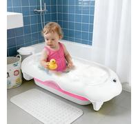 Vasca da bagno pieghevole per bambini, Bebe Vasca da bagno e cuscino, la vasca da bagno per bambini adatta ai neonati, per regali per la nascita dei bambini (stile 4) 97 x 52 x 24 cm - rosa