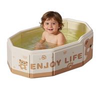 Vasca da bagno pieghevole per bambini, portatile, antiscivolo, con tappo di scarico, per bambini da 0 a 8 anni (cucciolo di orso, russare)