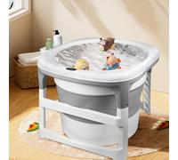 Vasca da bagno pieghevole per bambini, ultra compatta, piedini antiscivolo, tappo di scarico e indicatore di temperatura, regalo ideale per il nuovo 77 x 75 x 67 cm (grigio)