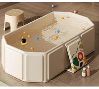 Vasca Da Bagno Pieghevole Per Bambini, Vasca Per Bambini Portatile,Baignoire Pliable Pour BéBé Avec Jouets,Vasca Da Bagno Portatile Con Tappo Di Scarico E Base Antiscivolo (crema)