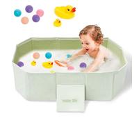 Vasca da bagno portatile per bambino, con 5 palline e 2 anatre, integrale con vite di drenaggio, adatta da 0 a 8 anni