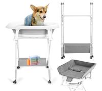 Vasca da bagno portatile per cani con supporto regolabile, vasca pieghevole per animali domestici di piccola e media taglia, rimovibile con foro di drenaggio e rack di stoccaggio, vasca doccia per