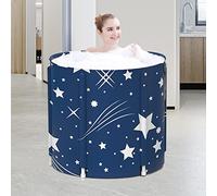 Vasca da bagno portatile, vasca da bagno giapponese per box doccia, vasca da bagno pieghevole con schiuma termica, autoportante, pieghevole e ammollo con cuscino per piccoli spazi (cielo blu)