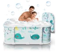 Vasca da bagno portatile, vasca da bagno pieghevole da 120 cm, installazione gratuita, vasca da bagno addensata a 7 strati con supporto in metallo, SPA (Stile oceano M2)