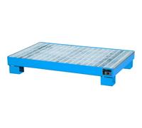 Vasca di raccolta per fusti fino a 60 l con griglia e piedini di supporto 1.310 x 800 x 200 mm blu