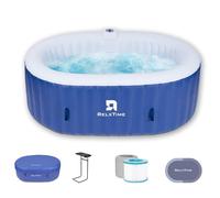 Vasca idromassaggio gonfiabile per 2 persone, 100 getti d'aria, portatile, ovale, con pompa di riscaldamento integrata, vasca idromassaggio per relax, vassoio da tavolo, 2 filtri, blu