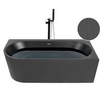 Vasca moderna angolare sinistra 170 x 80 cm Acrilico finitura scanalata Bagno Nero opaco