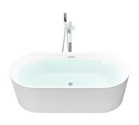 Vasca moderna freestanding ovale 170 x 80 cm Acrilico finitura scanalata Bagno Bianco opaco