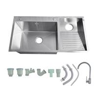 Vasca per bucato con asse da bucato, lavello multiuso indipendente e resistente, ideale per officina, lavanderia, esterno, interno, garage(Silver-right,100x48x22 cm)