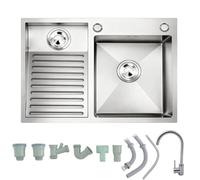 Vasca per bucato con asse da bucato, lavello multiuso indipendente e resistente, ideale per officina, lavanderia, esterno, interno, garage(Silver-left,60x48x22 cm)