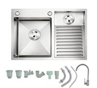 Vasca per bucato con asse da bucato, lavello multiuso indipendente e resistente, ideale per officina, lavanderia, esterno, interno, garage(Silver-right,70x48x22 cm)