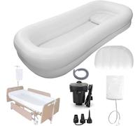 Vasca per Doccia gonfiabile Doccia Vasca da letto Forniture per il bagno con pompa d'aria elettrica e sacca d'acqua, kit di ausili per il bagno di tutto il corpo per adulti anziani disabili(White)