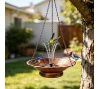 Vasca per uccelli da appendere, 32 cm, con fontana solare, in metallo color | Gorgogliatore per bagno per uccelli per esterni a energia solare colibrì fontana per bagno per cortile patio giardino