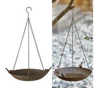 Vasca per uccelli in metallo da appendere, diametro 31 cm, per esterni, mangiatoia per uccelli, vassoio per semi, decorazione da giardino e cortile (colore ruggine)