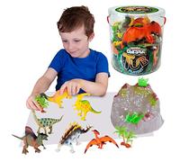 Vasca Playsets - giocattoli del dinosauro. Dinosauro fantastico Toy Set per i bambini da Deluxebase. Metta include uno stegosauro, il pterodattilo, Parasaurolophus, Spinosaurus, due brontosauro, piant