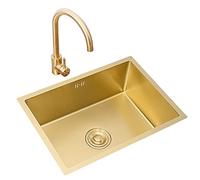 Vasca Singola Oro Spazzolato Lavello Da Cucina In Acciaio Inox Lavello Da Cucina Quadrato Da Incasso O Sottopiano Con Rubinetto E Piletta (Color : Gold, Size : 55×40cm)