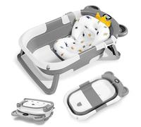 Vaschetta Bagnetto Neonato Pieghevole con Termometro e Cuscino, Vaschetta Bagno Portatile per Bambini da 0-3 Anni, Pratica e Salvaspazio per la Nascita (Grigio)
