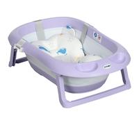 Vaschetta Bagnetto Pieghevole 83x48x23,5 cm con Cuscino e 2 Ripiani Viola e Bianco