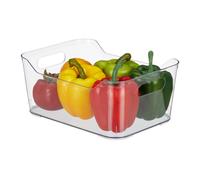 Relaxdays Organizer da Frigorifero, Contenitore da Cucina, Box per Alimenti, HLP: 10,5x25x18 cm, con Manici, Trasparente, 10.5 x 25 x 18 cm