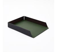 Vaschetta Portadocumenti A4 in Acciaio Nero Opaco e Pelle Verde