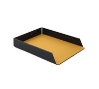 Eglooh - Dafne - Porta Documenti Impilabile in Acciaio Nero Opaco - Fondo Interno in Vera Pelle Gialla - Vaschetta Portadocumenti A4 - cm 32,5 x 24,2 x H.5 - Made in Italy